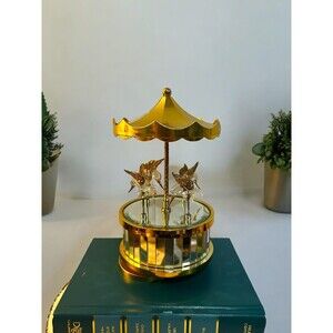 Vintage Glass Moving Hummingbirds Mirrored Rotating Music Plays Memories 1980s